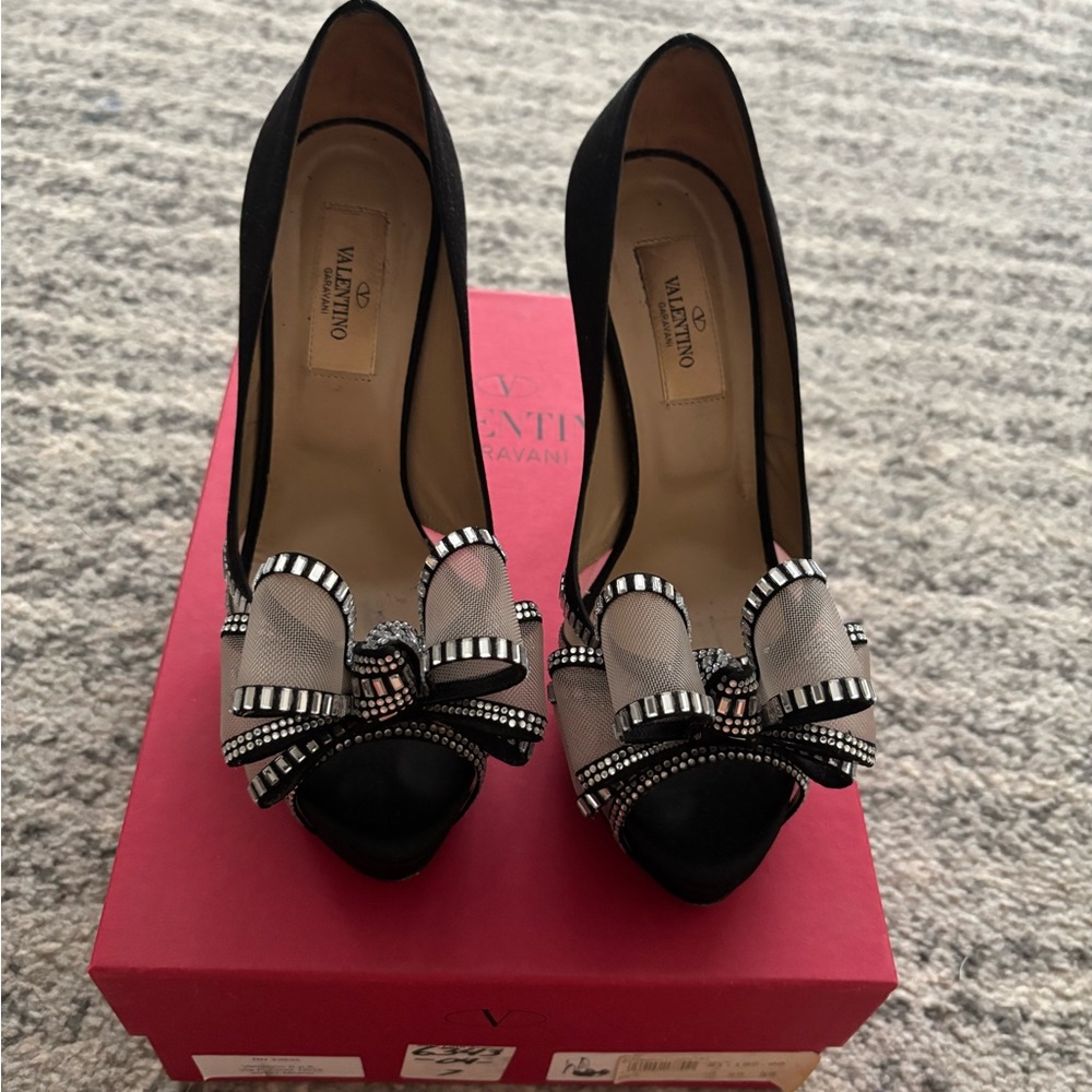 Valentino Black Heels with Bow Accent